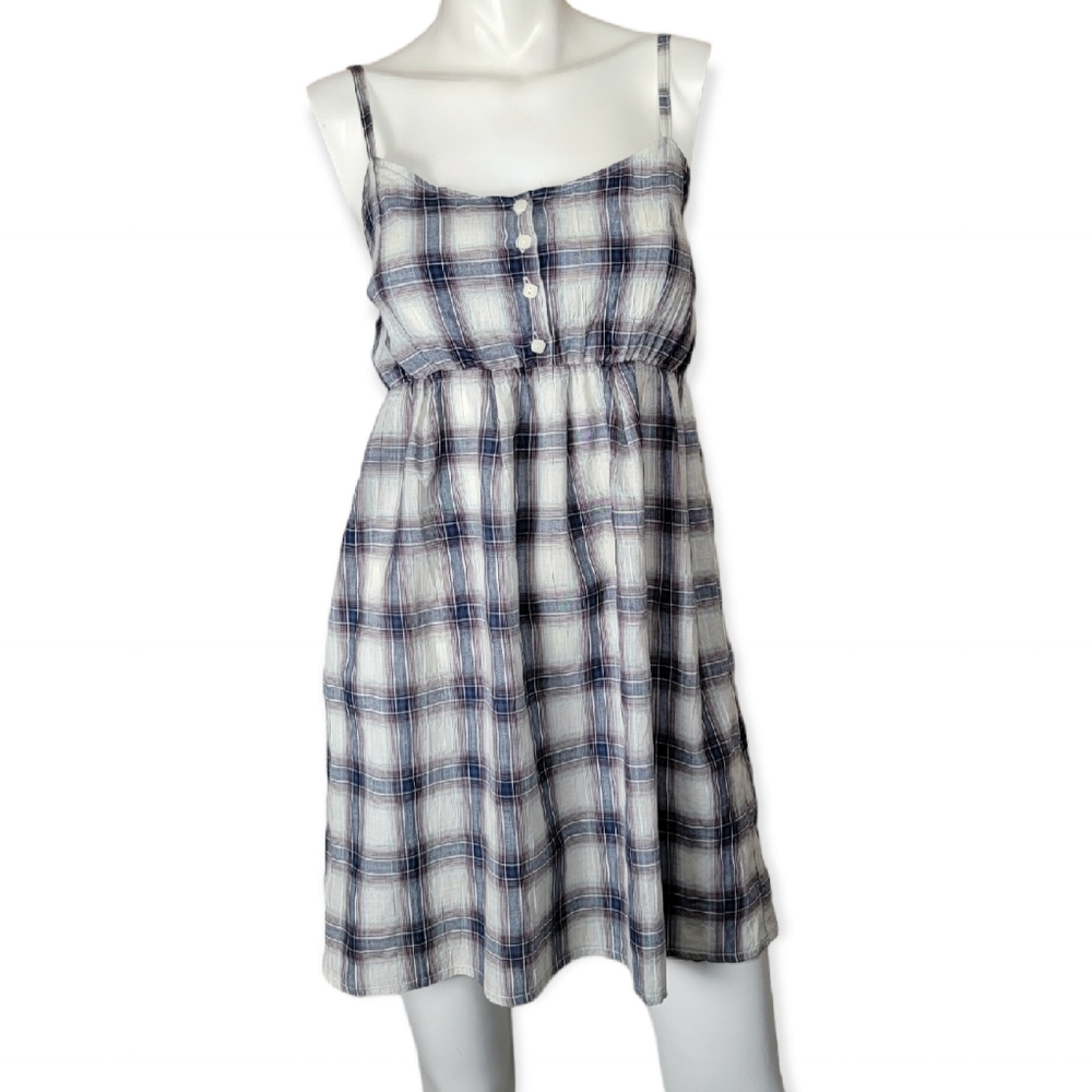 Qed London Plaid Button Up Baby Doll Summer Dress, EUC, size Small